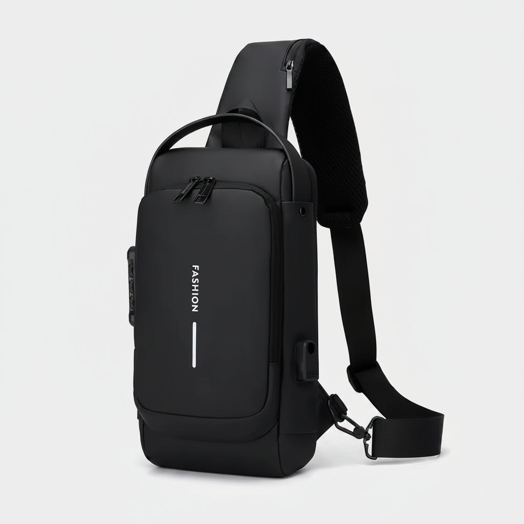 Anti-Theft Motorcycle Chest Bag with Password Lock - Solid Black