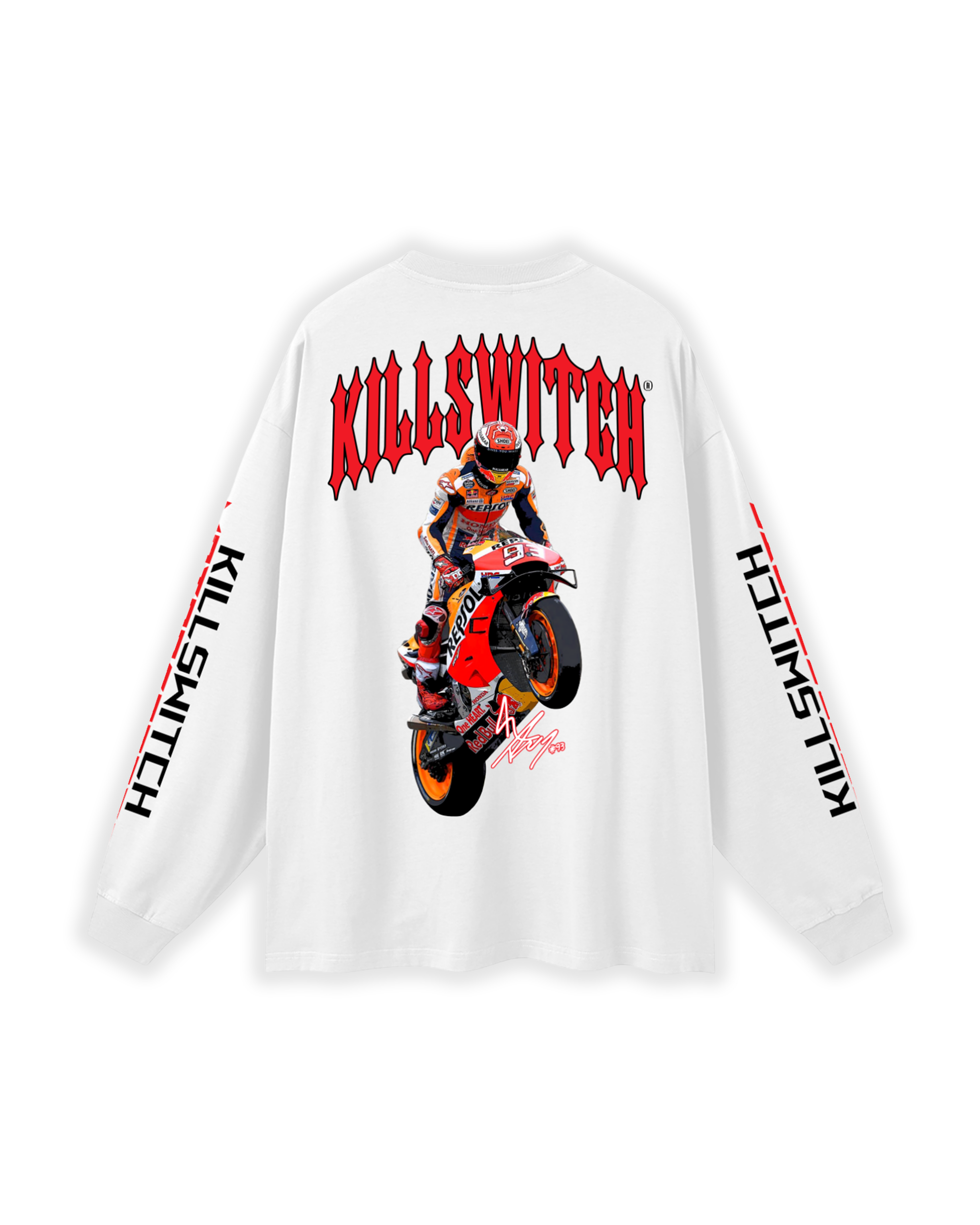 MARC MARQUEZ WHEELIE MM93 OVERSIZED LONG SLEEVE WHITE SHIRT