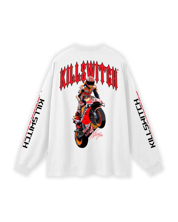 MARC MARQUEZ WHEELIE MM93 OVERSIZED LONG SLEEVE WHITE SHIRT
