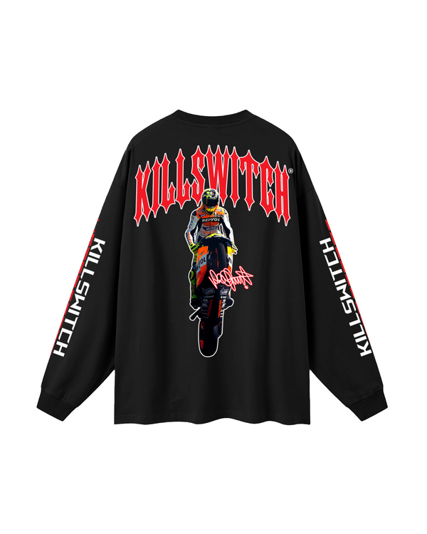 VALENTINO ROSSI WHEELIE 46 OVERSIZED LONG SLEEVE BLACK SHIRT