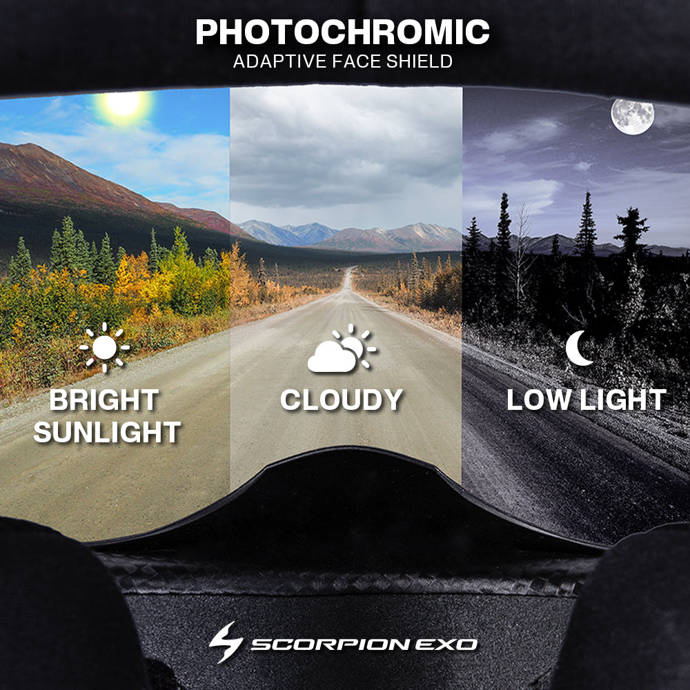 Photochromic Visor for Scorpion EXO R1 Air / St1400 / T520 / R330 Pinlock-Ready Face Shield