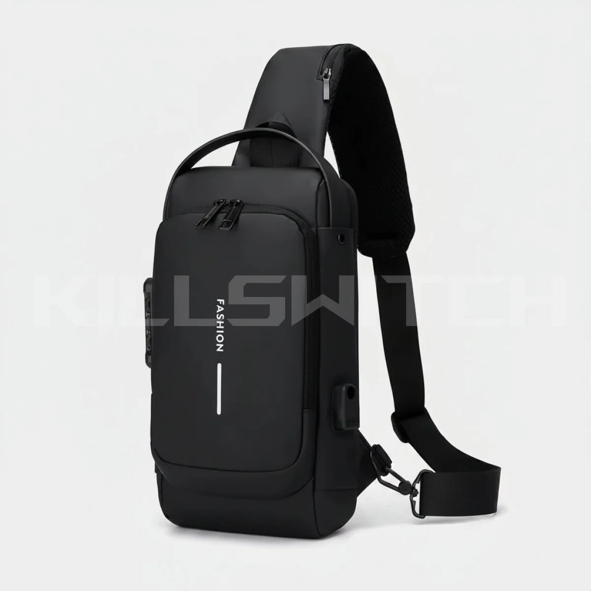 Anti-Theft Motorcycle Chest Bag with Password Lock - Solid Black