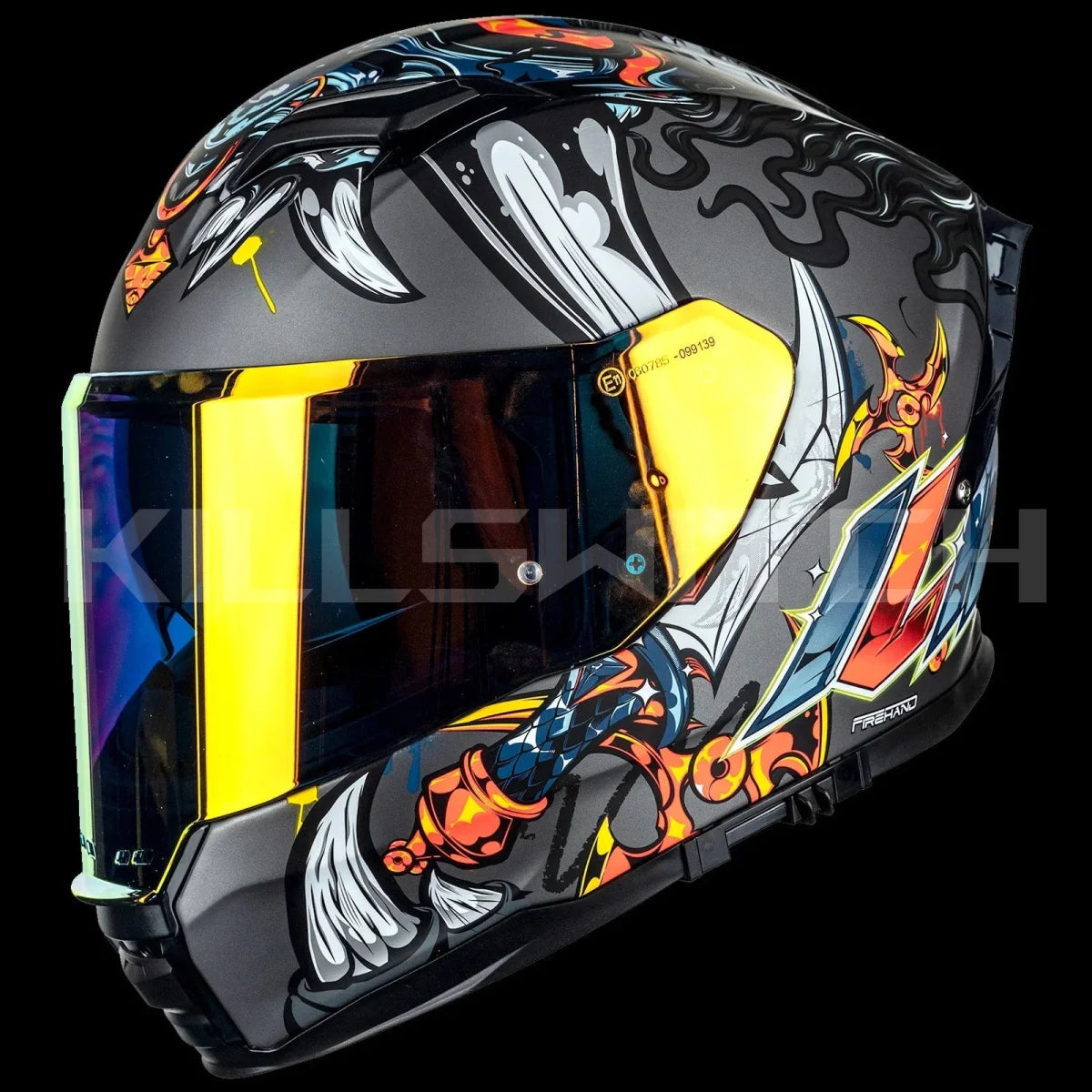ILM Full Face Motorcycle Helmet Lightweight Fiberglass DOT ECE Model MF522P - Ronin Gray / Small