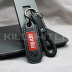 Motorcycle Carbon Fiber Leather Keychain - APRILIA-BLACK with braided leather rope Loop - decor
