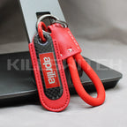 Motorcycle Carbon Fiber Leather Keychain - APRILIA-RED with braided leather rope Loop - decor