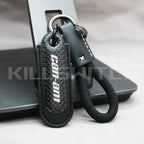 Motorcycle Carbon Fiber Leather Keychain - CAN-AM-BLACK with braided leather rope Loop - decor
