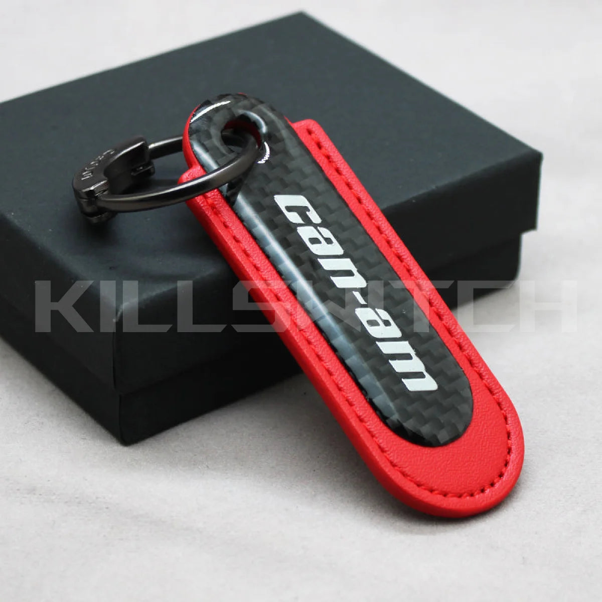 Motorcycle Carbon Fiber Leather Keychain - CAN-AM-RED - decor