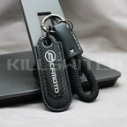 Motorcycle Carbon Fiber Leather Keychain - CFMOTO-BLACK with braided leather rope Loop - decor