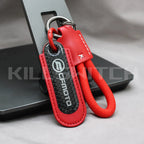 Motorcycle Carbon Fiber Leather Keychain - CFMOTO-RED with braided leather rope Loop - decor