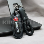 Motorcycle Carbon Fiber Leather Keychain - DUCATI-BLACK with braided leather rope Loop - decor