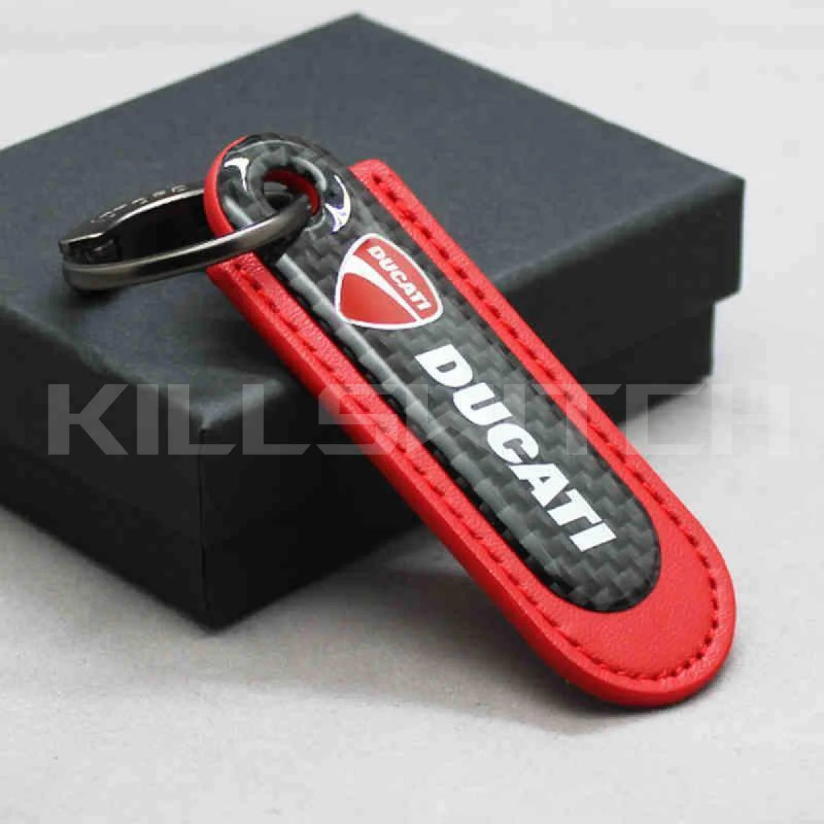Motorcycle Carbon Fiber Leather Keychain - DUCATI-RED - decor