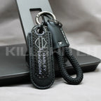 Motorcycle Carbon Fiber Leather Keychain - HARLEY DAVIDSON-BLACK with braided leather rope Loop - decor