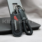 Motorcycle Carbon Fiber Leather Keychain - HONDA-BLACK with braided leather rope Loop - decor