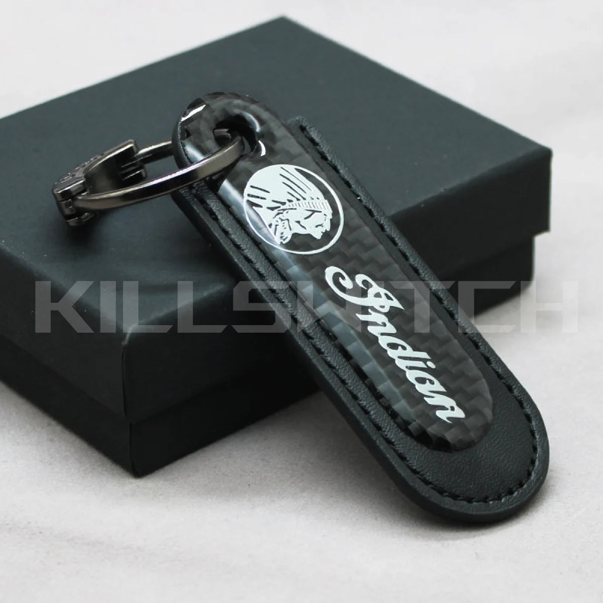 Motorcycle Carbon Fiber Leather Keychain - INDIAN-BLACK - decor