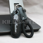 Motorcycle Carbon Fiber Leather Keychain - INDIAN-BLACK with braided leather rope Loop - decor