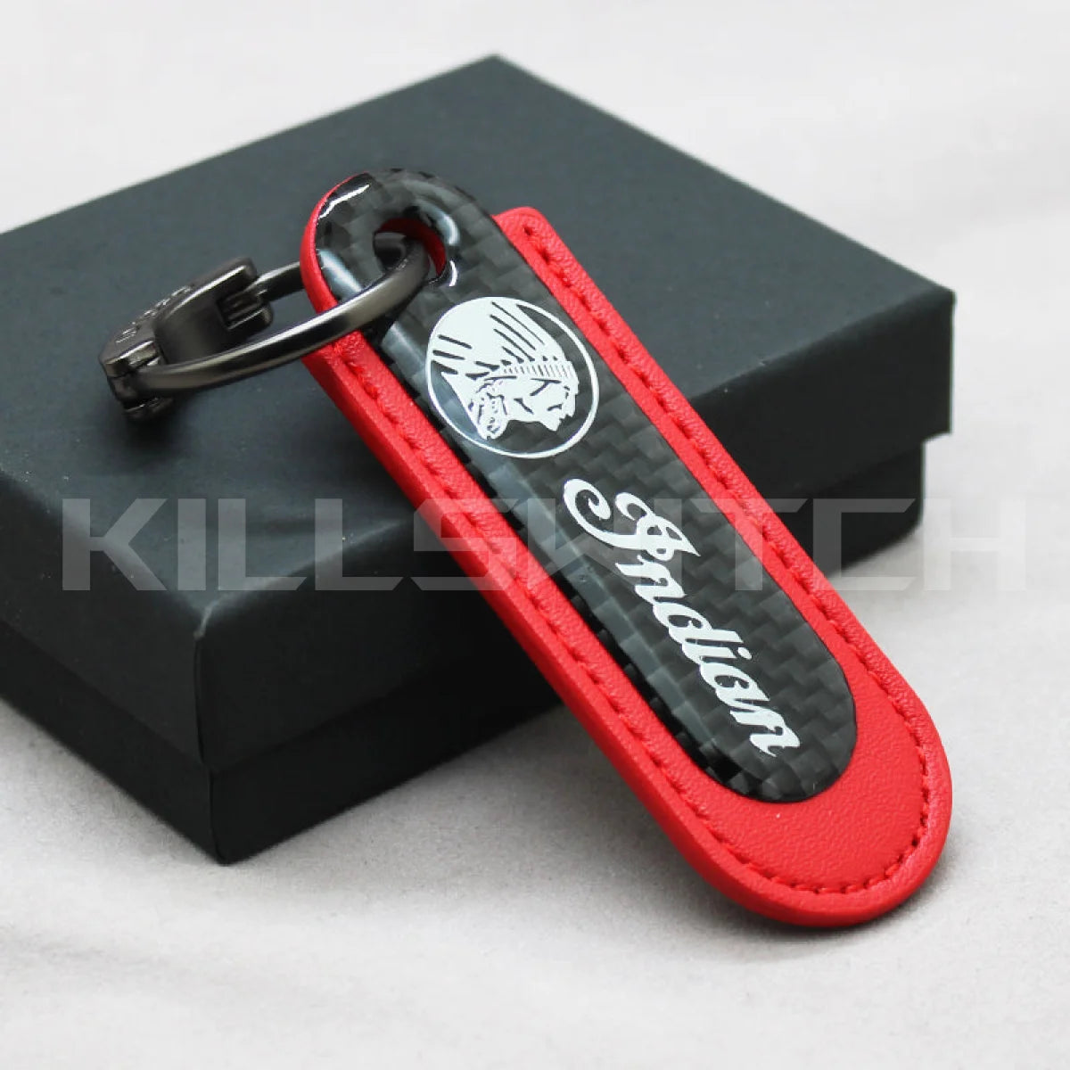Motorcycle Carbon Fiber Leather Keychain - INDIAN-RED - decor