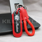 Motorcycle Carbon Fiber Leather Keychain - INDIAN-RED with braided leather rope Loop - decor