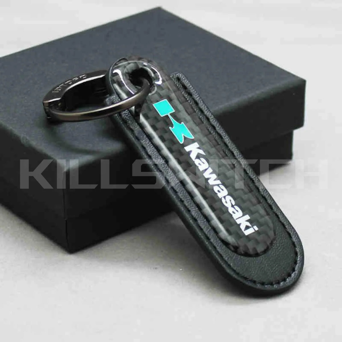 Motorcycle Carbon Fiber Leather Keychain - KAWASAKI-BLACK - decor