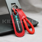 Motorcycle Carbon Fiber Leather Keychain - KAWASAKI-RED with braided leather rope Loop - decor