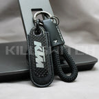 Motorcycle Carbon Fiber Leather Keychain - KTM-BLACK with braided leather rope Loop - decor