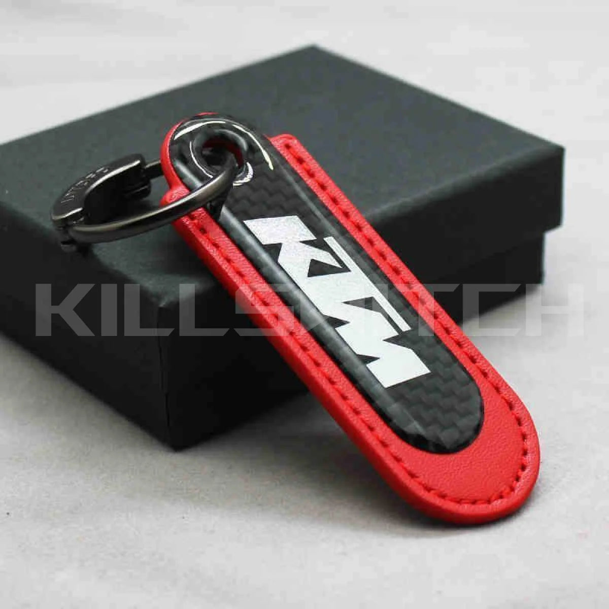 Motorcycle Carbon Fiber Leather Keychain - KTM-RED - decor