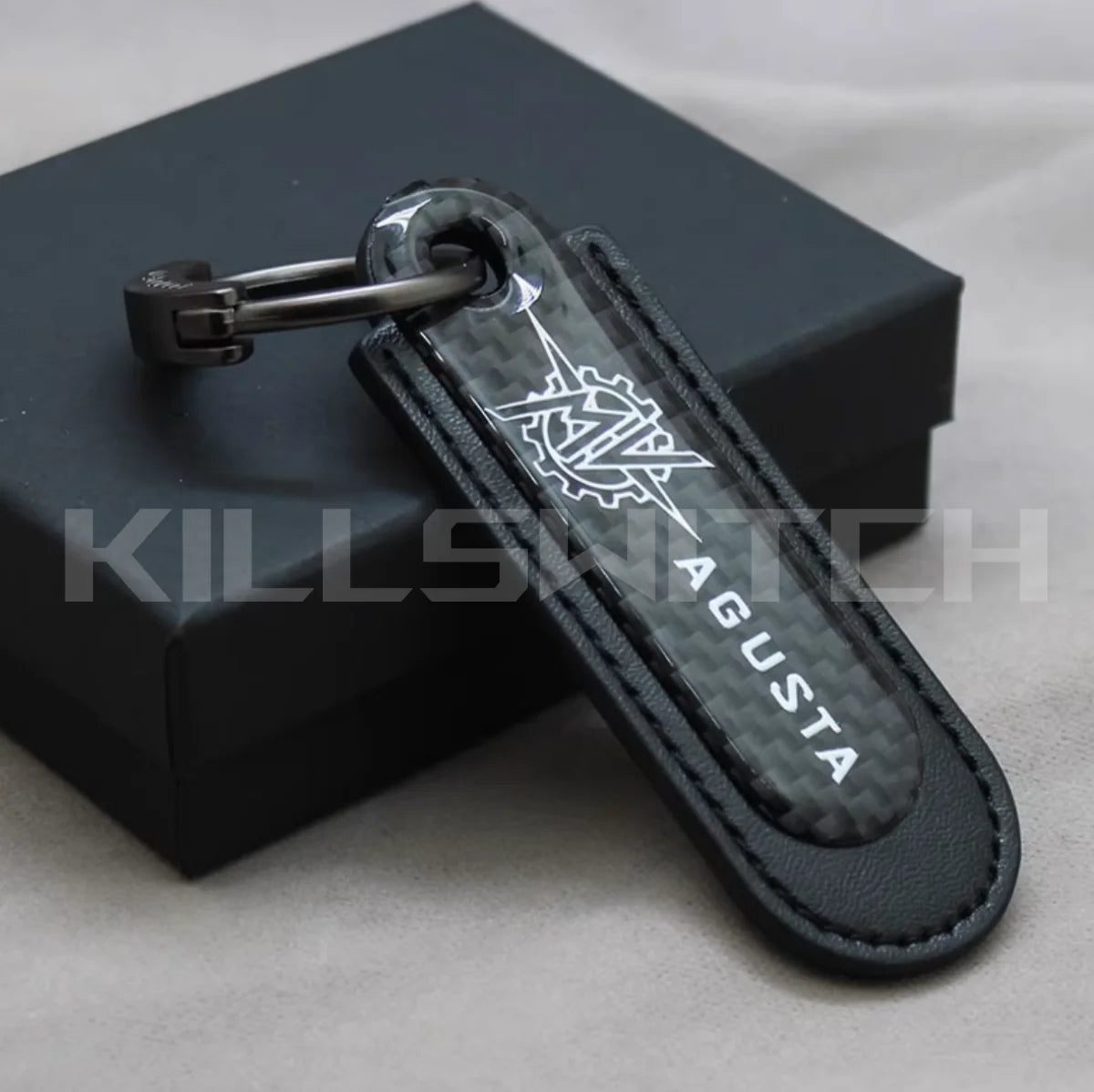 Motorcycle Carbon Fiber Leather Keychain - MV AGUSTA- BLACK - decor