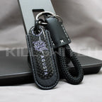 Motorcycle Carbon Fiber Leather Keychain - MV AGUSTA- BLACK with braided leather rope Loop - decor