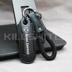Motorcycle Carbon Fiber Leather Keychain - ROYAL ENFIELD-BLACK with braided leather rope Loop - decor