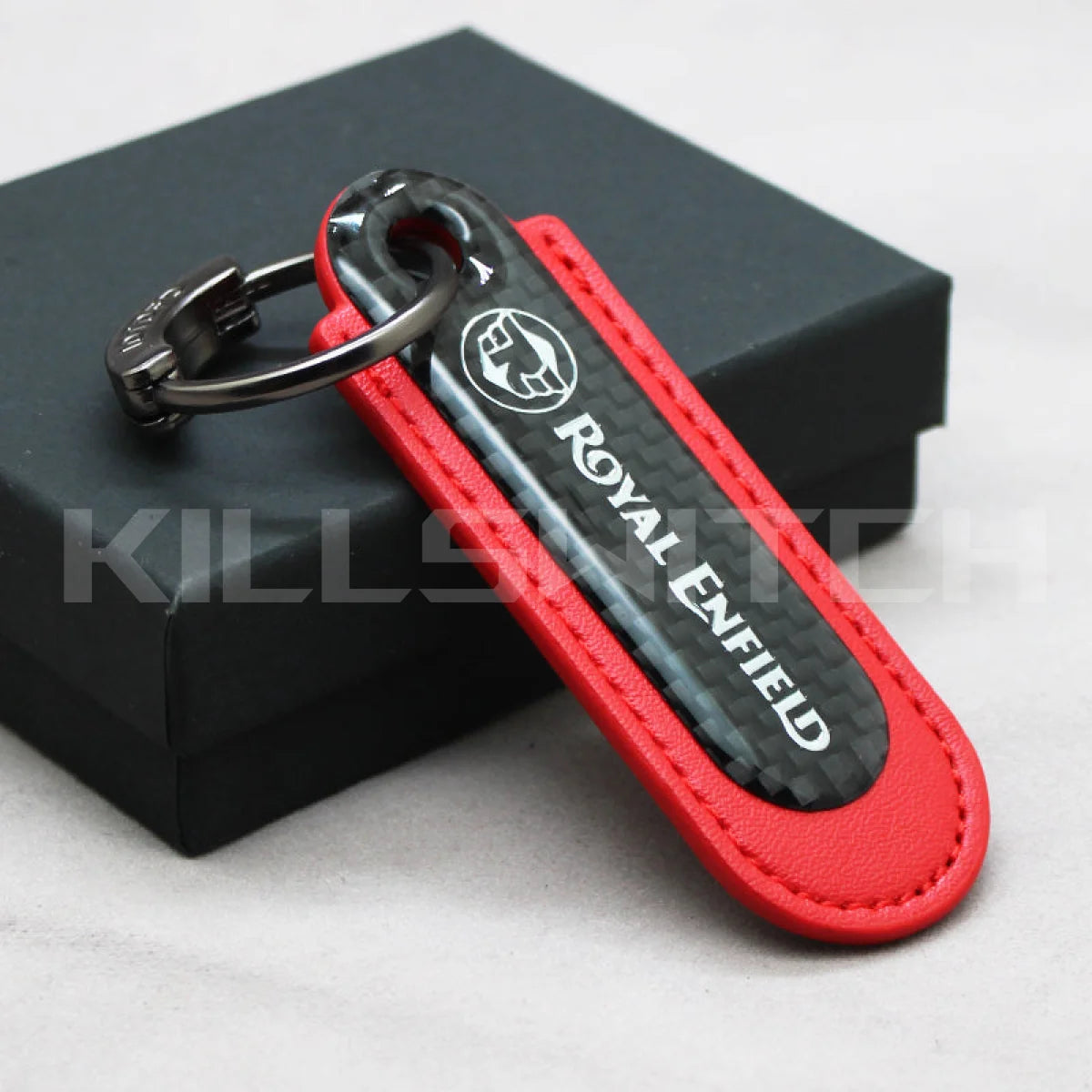 Motorcycle Carbon Fiber Leather Keychain - ROYAL ENFIELD-RED - decor