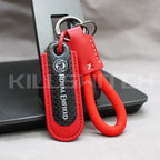 Motorcycle Carbon Fiber Leather Keychain - ROYAL ENFIELD-RED with braided leather rope Loop - decor
