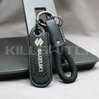 Motorcycle Carbon Fiber Leather Keychain - SUZUKI-BLACK with braided leather rope Loop - decor