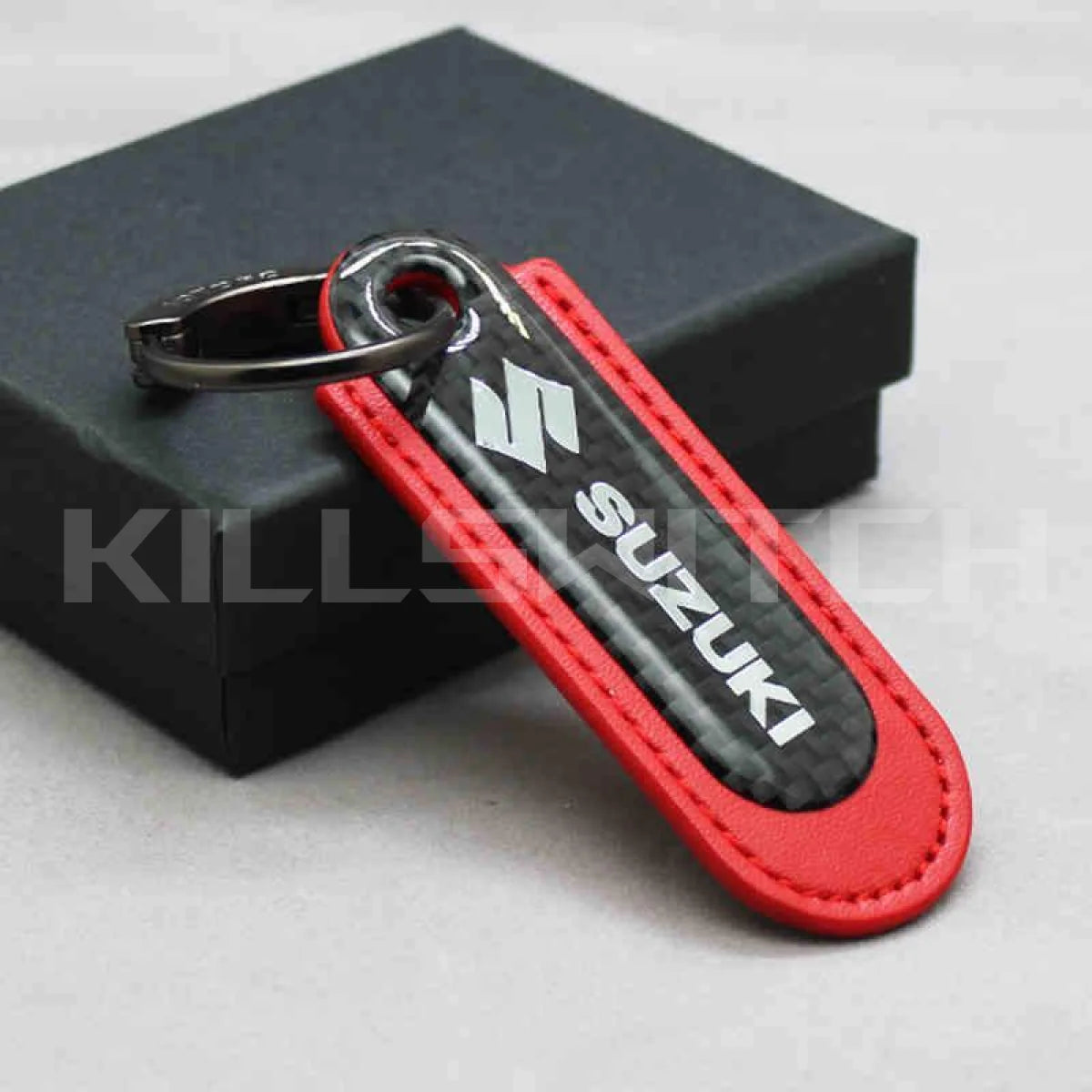 Motorcycle Carbon Fiber Leather Keychain - SUZUKI-RED - decor
