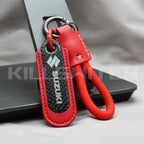 Motorcycle Carbon Fiber Leather Keychain - SUZUKI-RED with braided leather rope Loop - decor