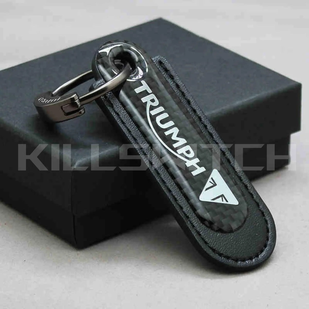 Motorcycle Carbon Fiber Leather Keychain - TRIUMPH-BLACK - decor