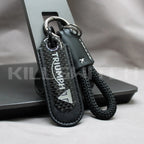 Motorcycle Carbon Fiber Leather Keychain - TRIUMPH-BLACK with braided leather rope Loop - decor