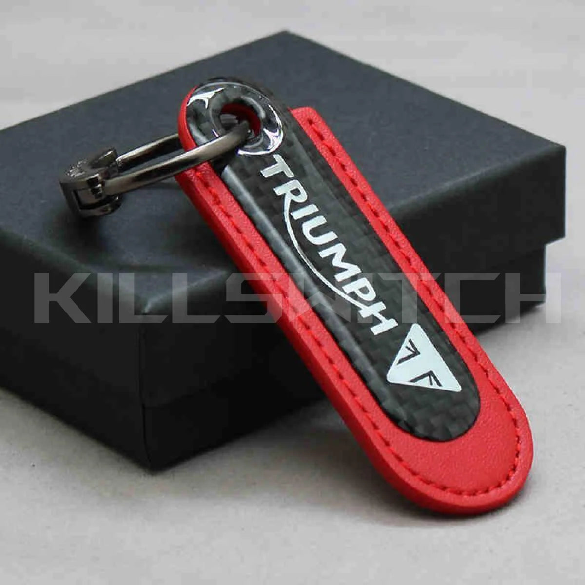 Motorcycle Carbon Fiber Leather Keychain - TRIUMPH-RED - decor