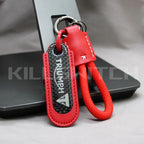 Motorcycle Carbon Fiber Leather Keychain - TRIUMPH-RED with braided leather rope Loop - decor