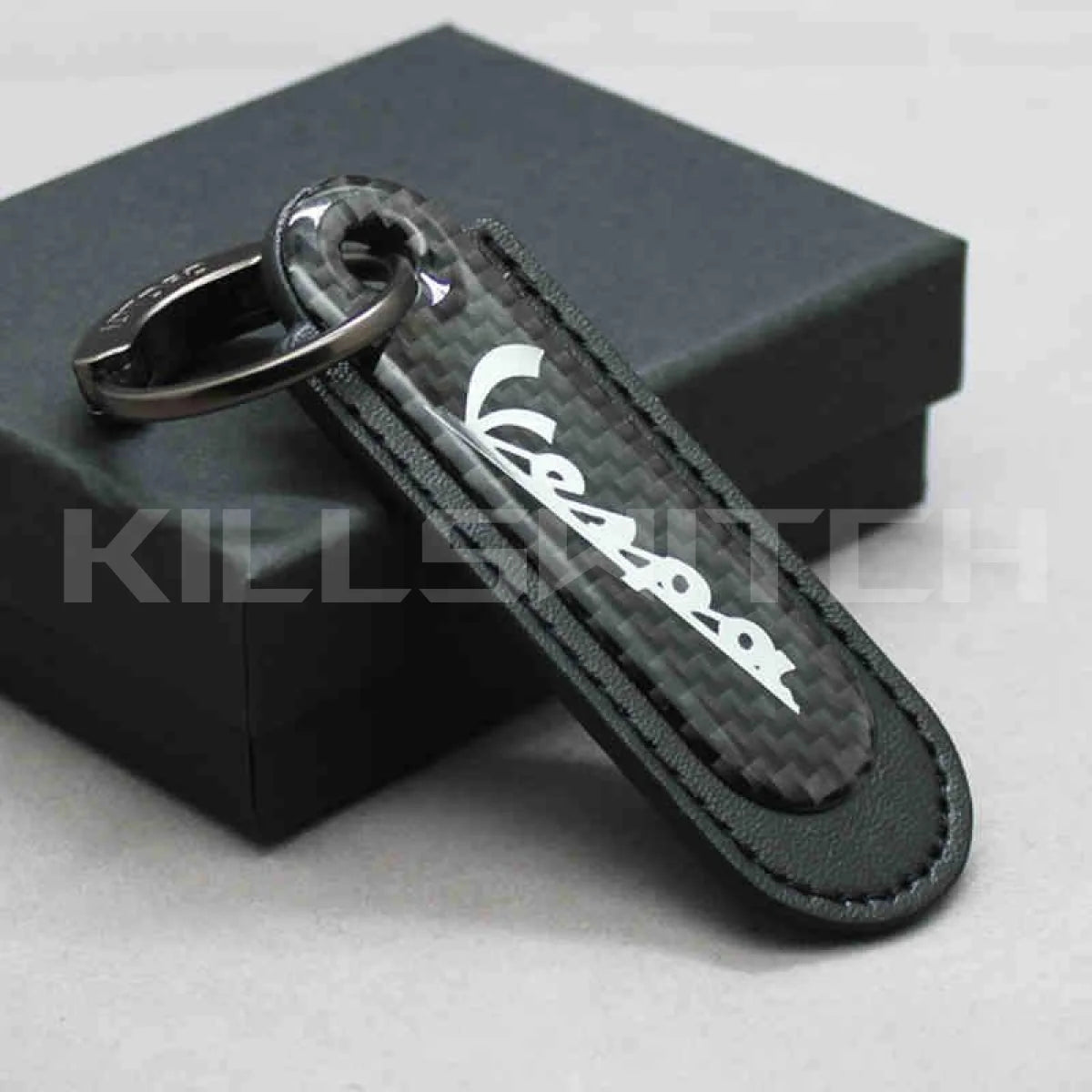 Motorcycle Carbon Fiber Leather Keychain - VESPA-BLACK - decor