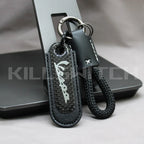 Motorcycle Carbon Fiber Leather Keychain - VESPA-BLACK with braided leather rope Loop - decor