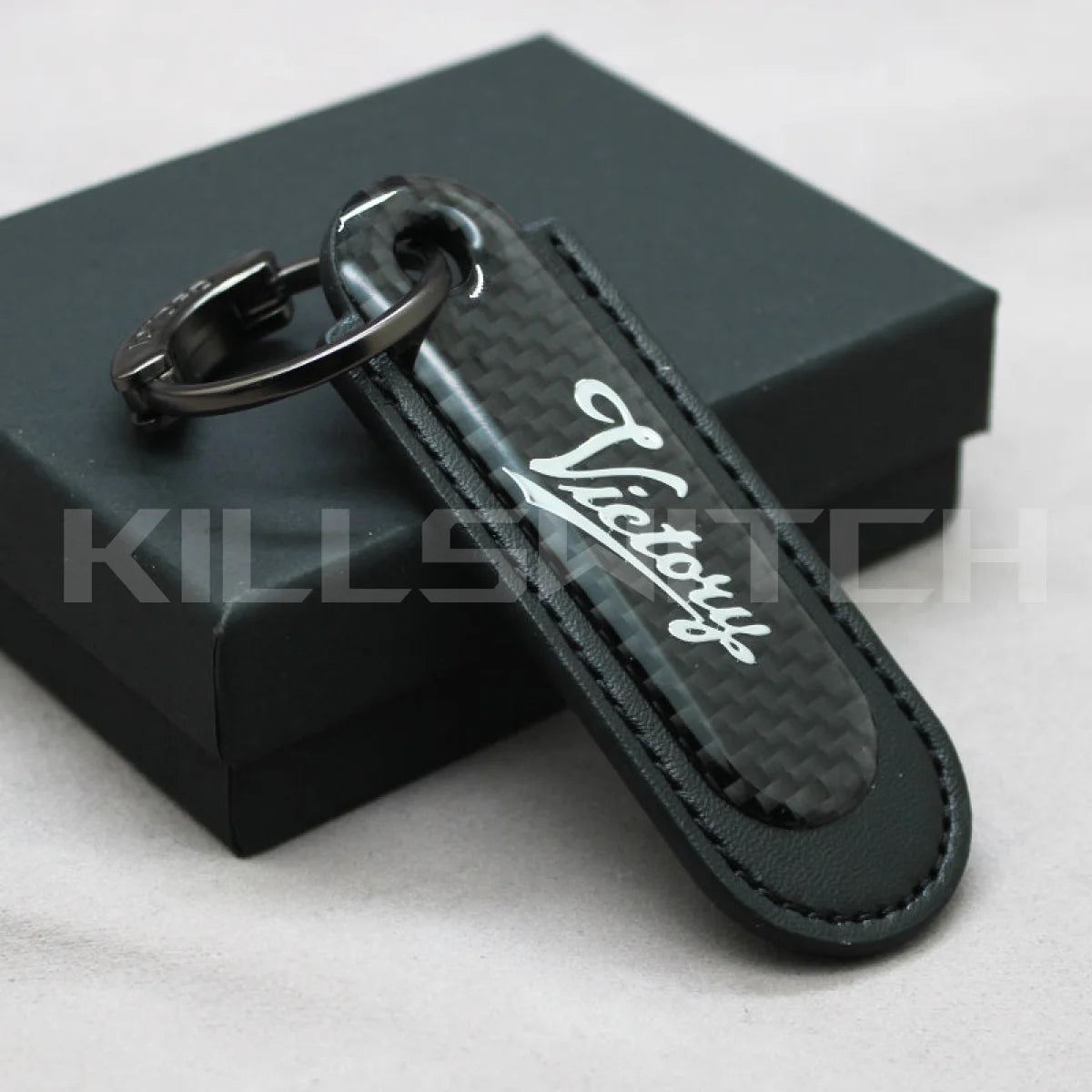 Motorcycle Carbon Fiber Leather Keychain - VICTORY-BLACK - decor