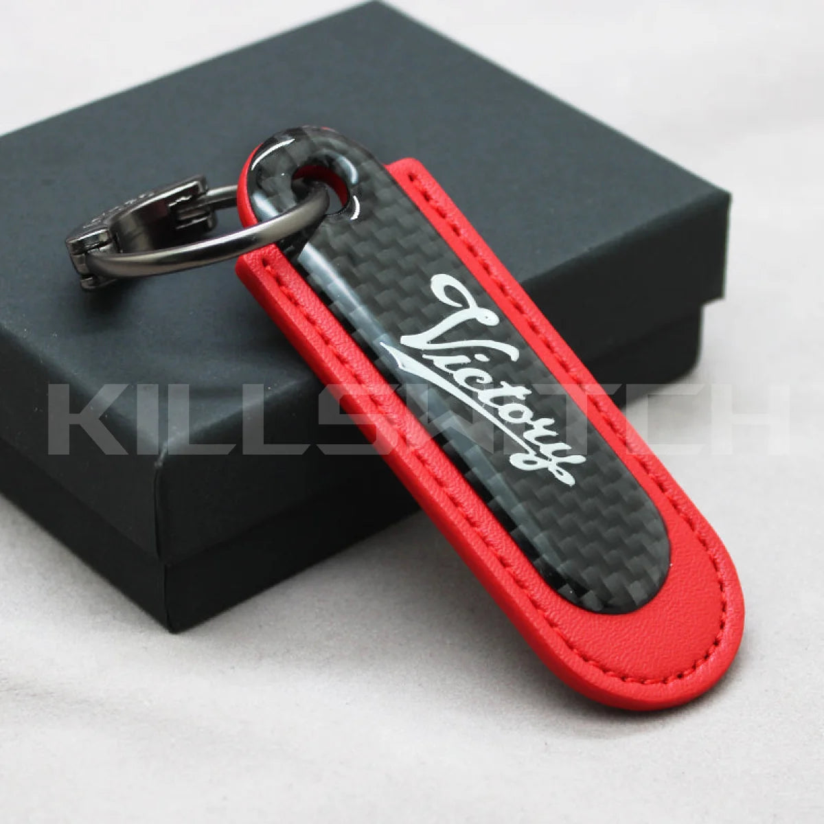 Motorcycle Carbon Fiber Leather Keychain - VICTORY-RED - decor