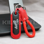 Motorcycle Carbon Fiber Leather Keychain - VICTORY-RED with braided leather rope Loop - decor