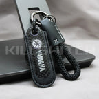 Motorcycle Carbon Fiber Leather Keychain - YAMAHA-BLACK with braided leather rope Loop - decor