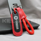 Motorcycle Carbon Fiber Leather Keychain - YAMAHA-RED with braided leather rope Loop - decor